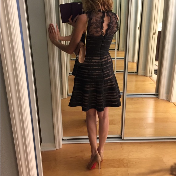 BCBGMaxAzria Stripe & Lace Jaqueline Black Dress - Picture 3 of 8